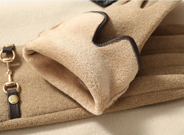 Gants à cinq doigts pour femmes avec broderie Veet, rembourrés et épais, coupe-vent pour écran tactile pour l'hiver_voghion.com