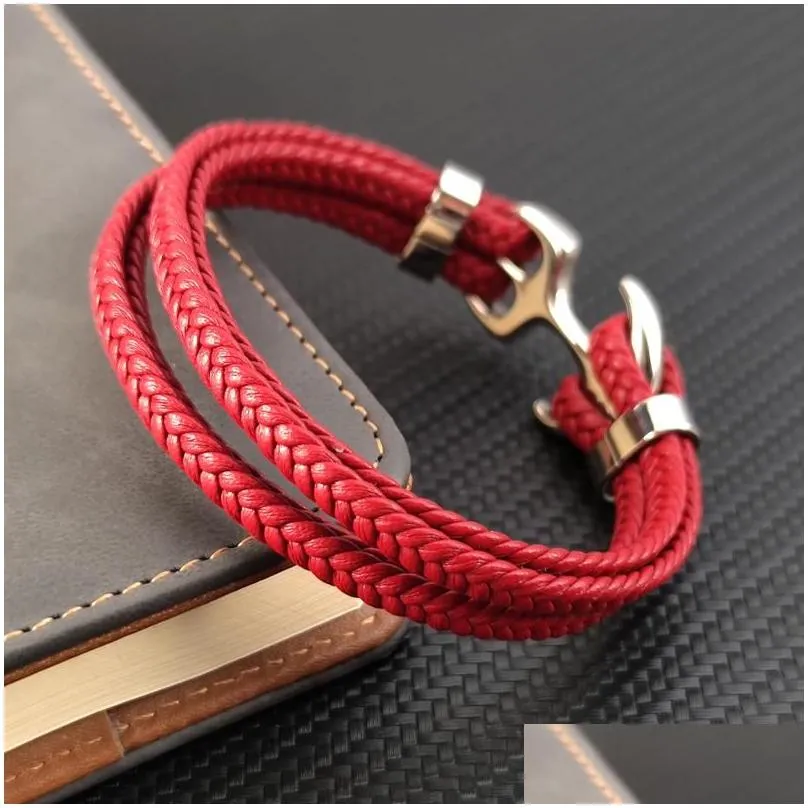 Braccialetti con ciondoli Ancora Acciaio inossidabile Uomo Bracciale in pelle Per amico Compleanno Anno Regalo Braccialetti Gioielli Accessori_voghion.com