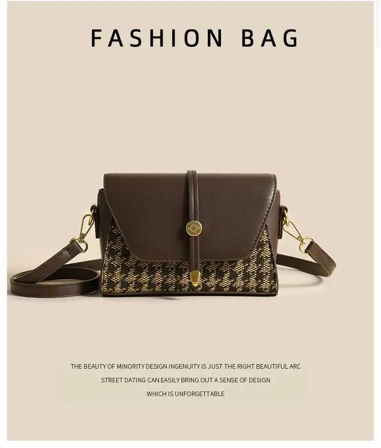 2024 Novas Mulheres Tote Canvas Splicing Couro Pequeno Quadrado Premium Qianniao Grid Bolsa de Axila Único Ombro Crossbody_voghion.com