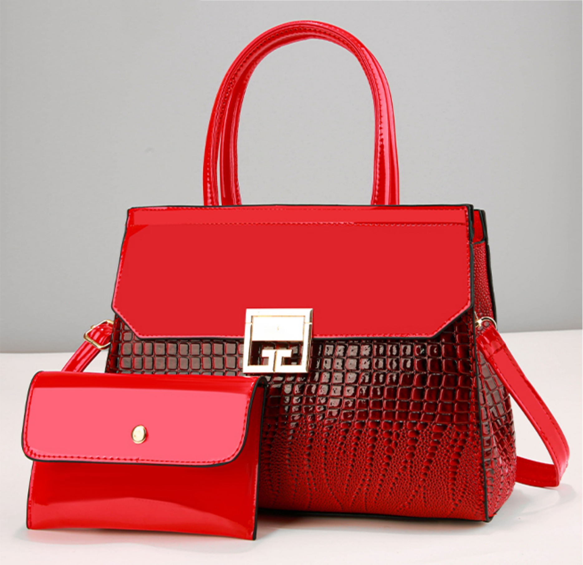 Helle Ledertasche mit Steindruck, Handtasche mit Krokodildruck und großem Fassungsvermögen, Umhängetasche für Mütter und Väter, Stylistin_voghion.com