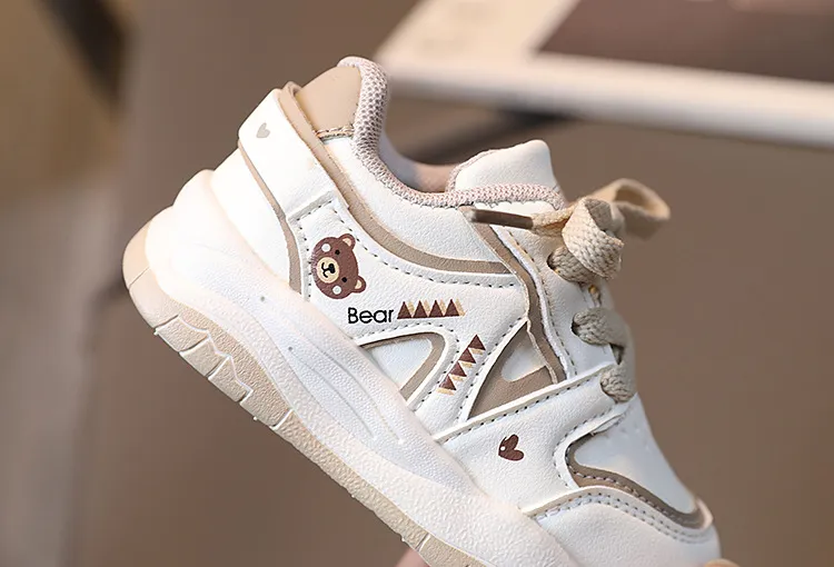 Baskets antidérapantes pour enfants, chaussures de sport mignonnes en forme d'ours, chaussures décontractées en cuir PU pour garçons et filles_voghion.com