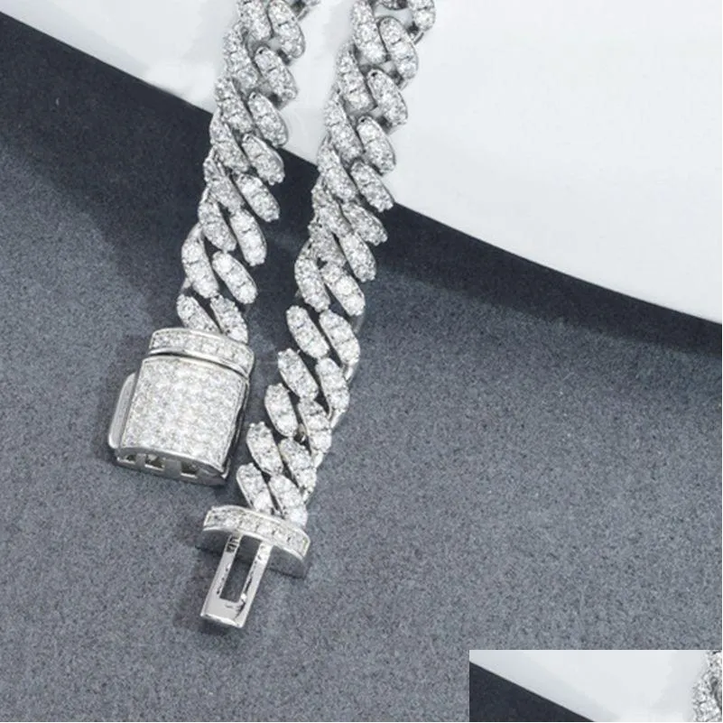 Chains Neetim 6Mm Full Moissanite Hip Hop Men Women Cuban Chain Bracelets Sterling Sier With Gold Plated Bracelet Drop_voghion.com