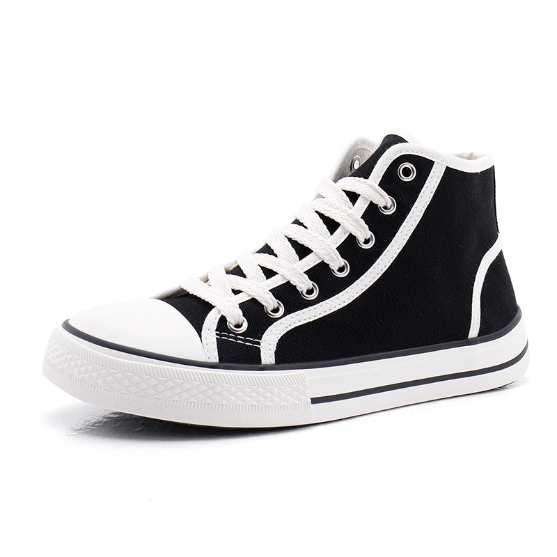 High top men's classic spring canvas student Korean vulcanized round toe casual board shoes, cloth shoes_voghion.com