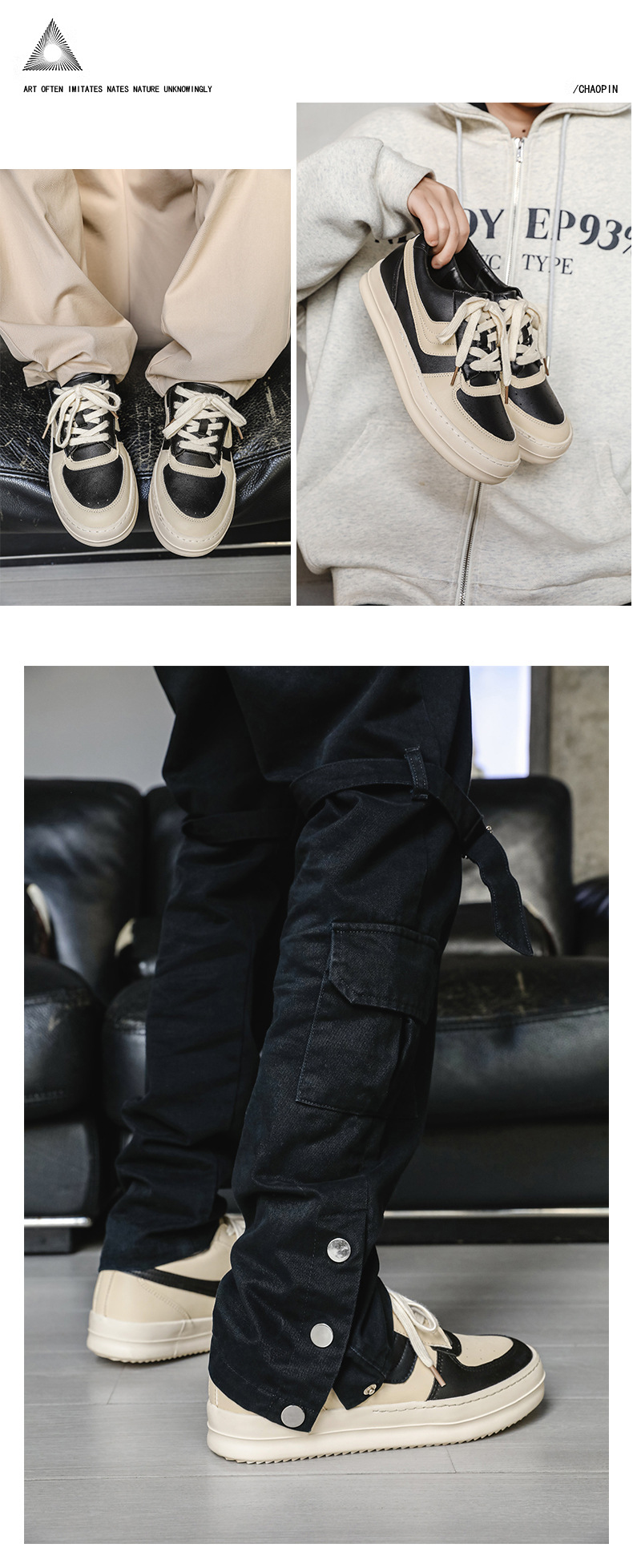 Sneakers uomo bassi stringati alla moda con suola spessa_voghion.com