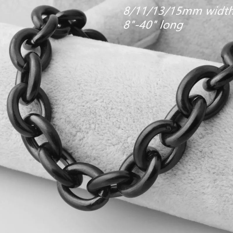 Chains 8/11/13/15mm 8"-40" Fashion Black Tone Stainless Steel Womens Mens Rolo Oval Link Necklaces JewelleryChains_voghion.com