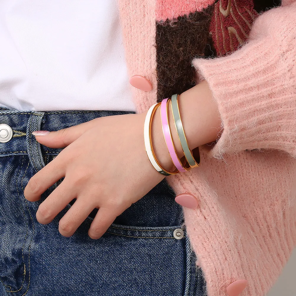 Titanium Steel Enamel Bangle Gold Plated Designer Bracelet For Women_voghion.com