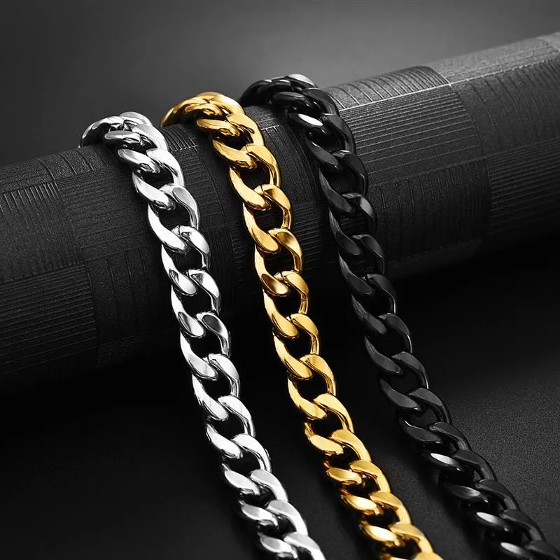 Rustfritt stålkjedehalskjede for menn og kvinner, kubansk lenke, svart gull, sierfarge, punk, choker, mote, mannsmykker, gave_voghion.com