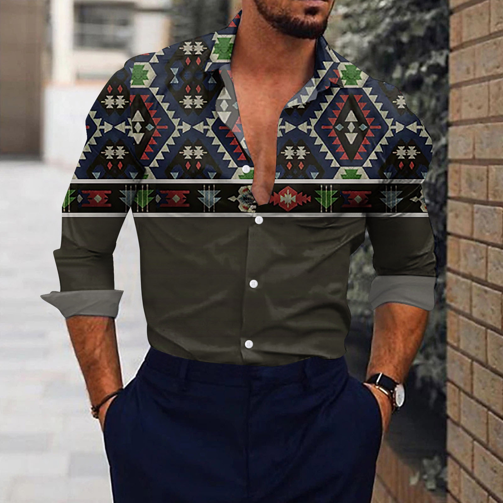 camicia casual da uomo a maniche lunghe con stampa floreale in 3D, da spiaggia, ampia, con animali_voghion.com