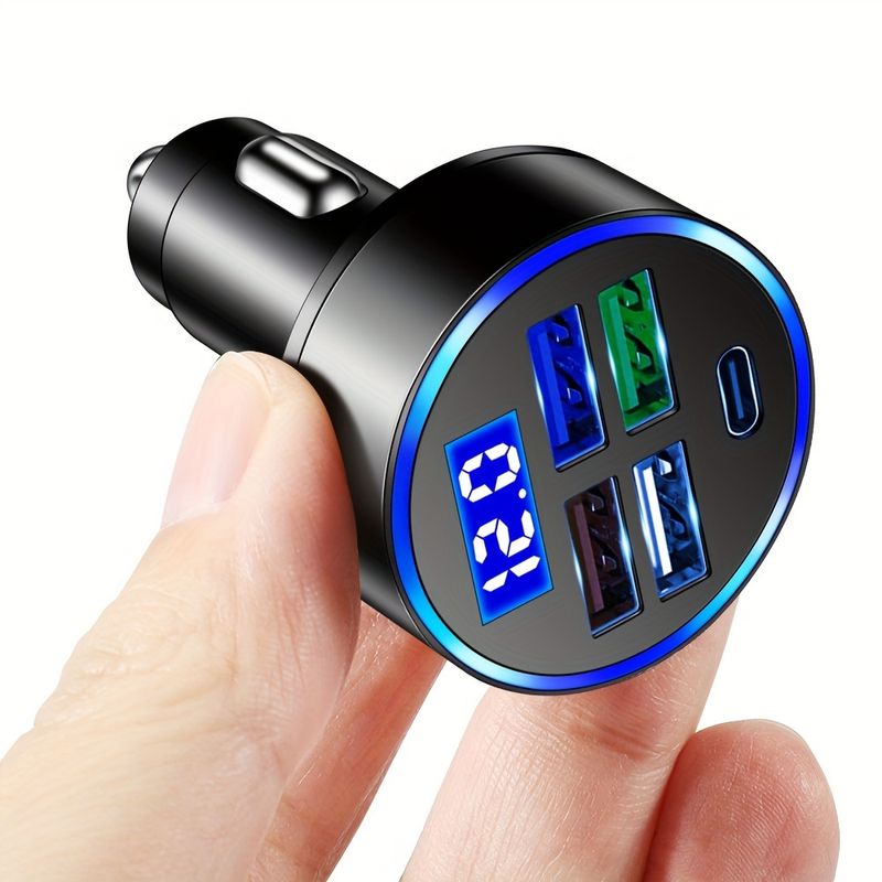 Φορτιστής αυτοκινήτου 3.1A Usb 4 θυρών με οθόνη τύπου C, Led ψηφιακής οθόνης τάσης και ενισχυτών - Fit_voghion.com