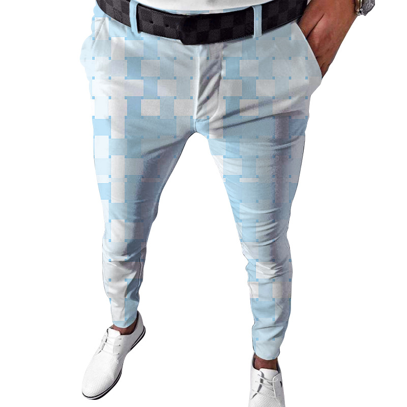 pantaloni da uomo pantaloni slim scozzesi stampati in 3D pantaloni dritti da uomo_voghion.com