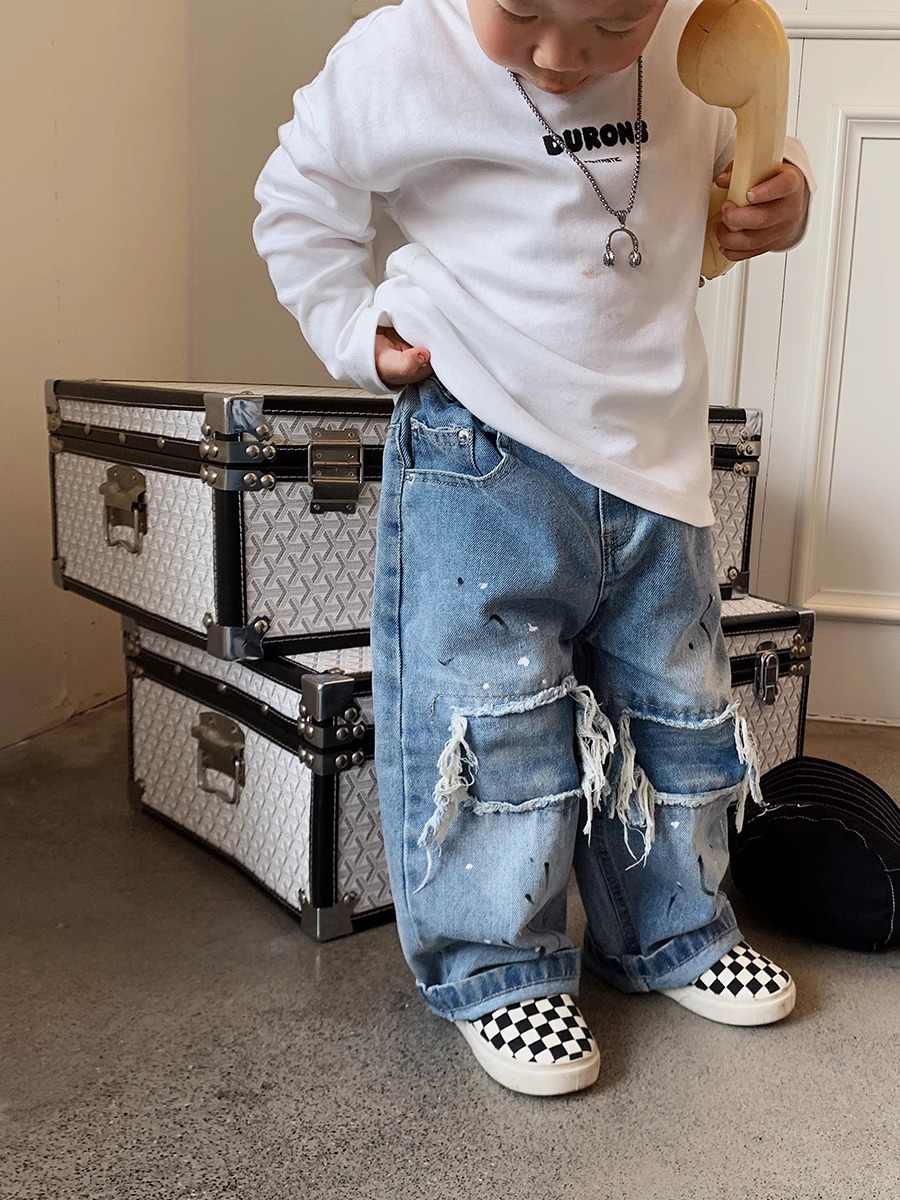 Mother & Kids Children's handsome loose wide-leg spring and autumn jeans boys casual pants children's autumn pants trendy