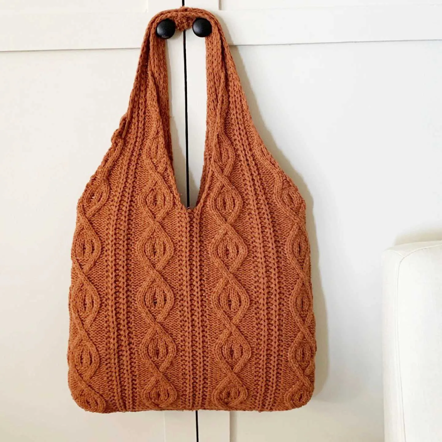 Vintage Strick Schultertasche Für Damen, Große Handtasche Casual_voghion.com