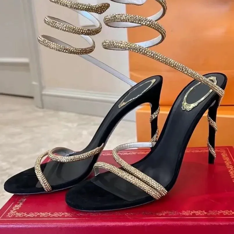 Designer Heels Margot verzierte Wildleder Designer Sandalen Snake Strass Stiletto Heels Damen High Heels Designer Knöchel_voghion.com