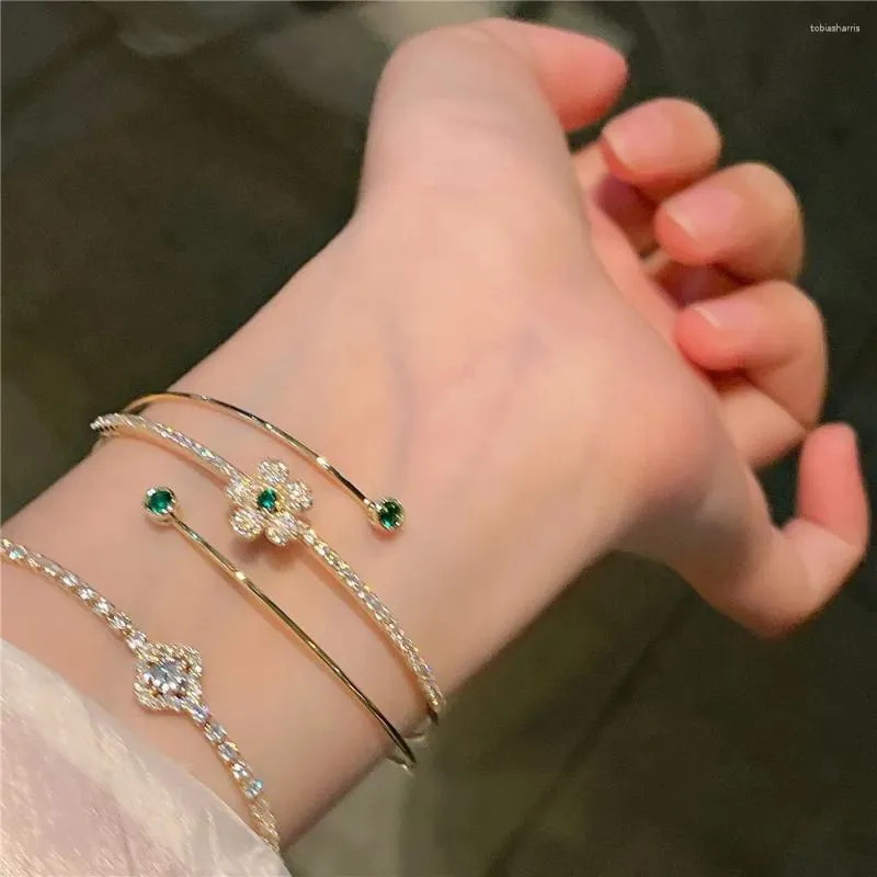 Bangle Created Emerald Bangles For Women Adjustable Gold Color Small Flower Design Fashion Party Accessories Cuff_voghion.com