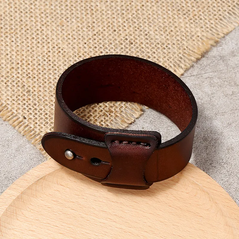 Bangle Vintage Genuine Leather Wide Cuff Men's Bracelet Punk Hiphop Ornament Male Wristband Jewelry Accessories Gift_voghion.com