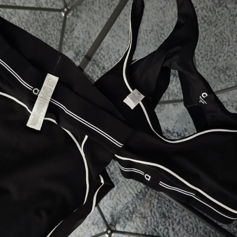 A400 Frauen BH Hohe Taille Hose Training Elastisch Gestreift Atmungsaktiv Yoga Anzug Fiess Set_voghion.com