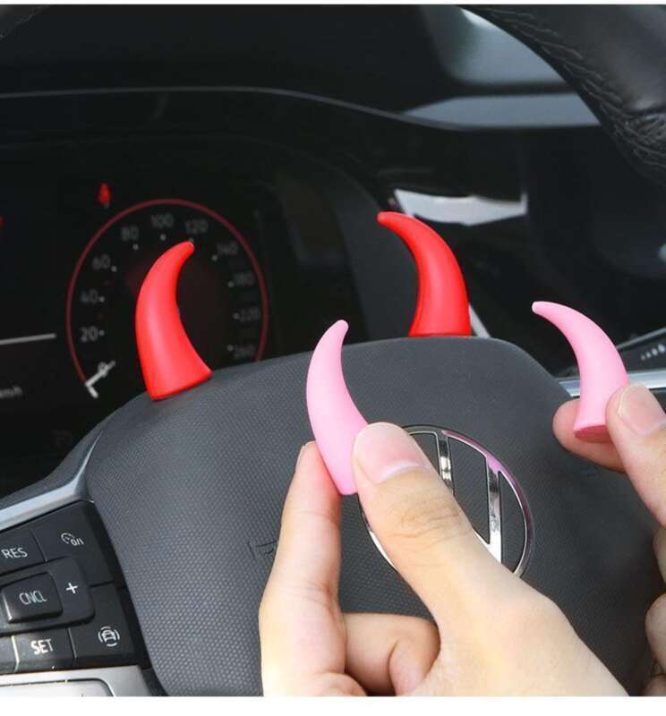 New Creative Trendy Small Bull Devil Horn Center Console Display Steering Wheel Cute Car Decoration_voghion.com