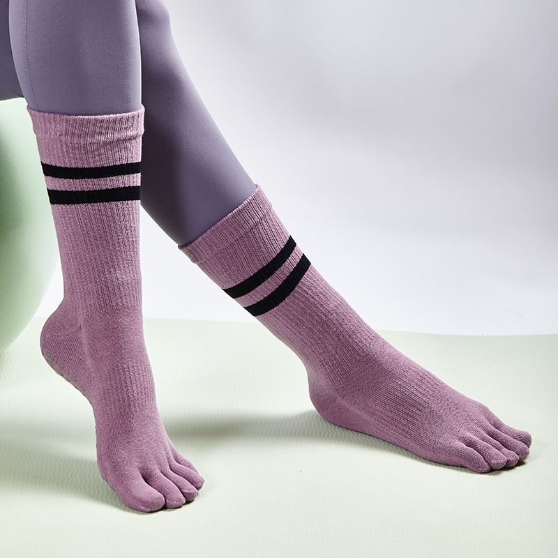 Chaussettes de yoga unisexes pour femmes, chaussettes professionnelles antidérapantes pour orteils, chaussettes d'intérieur Pilates à cinq doigts_voghion.com