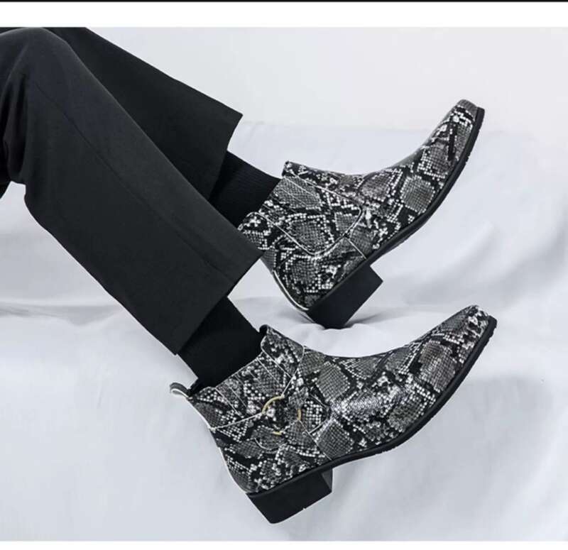 Men's Leather Martin Boots British Style Snake Pattern Shoes_voghion.com