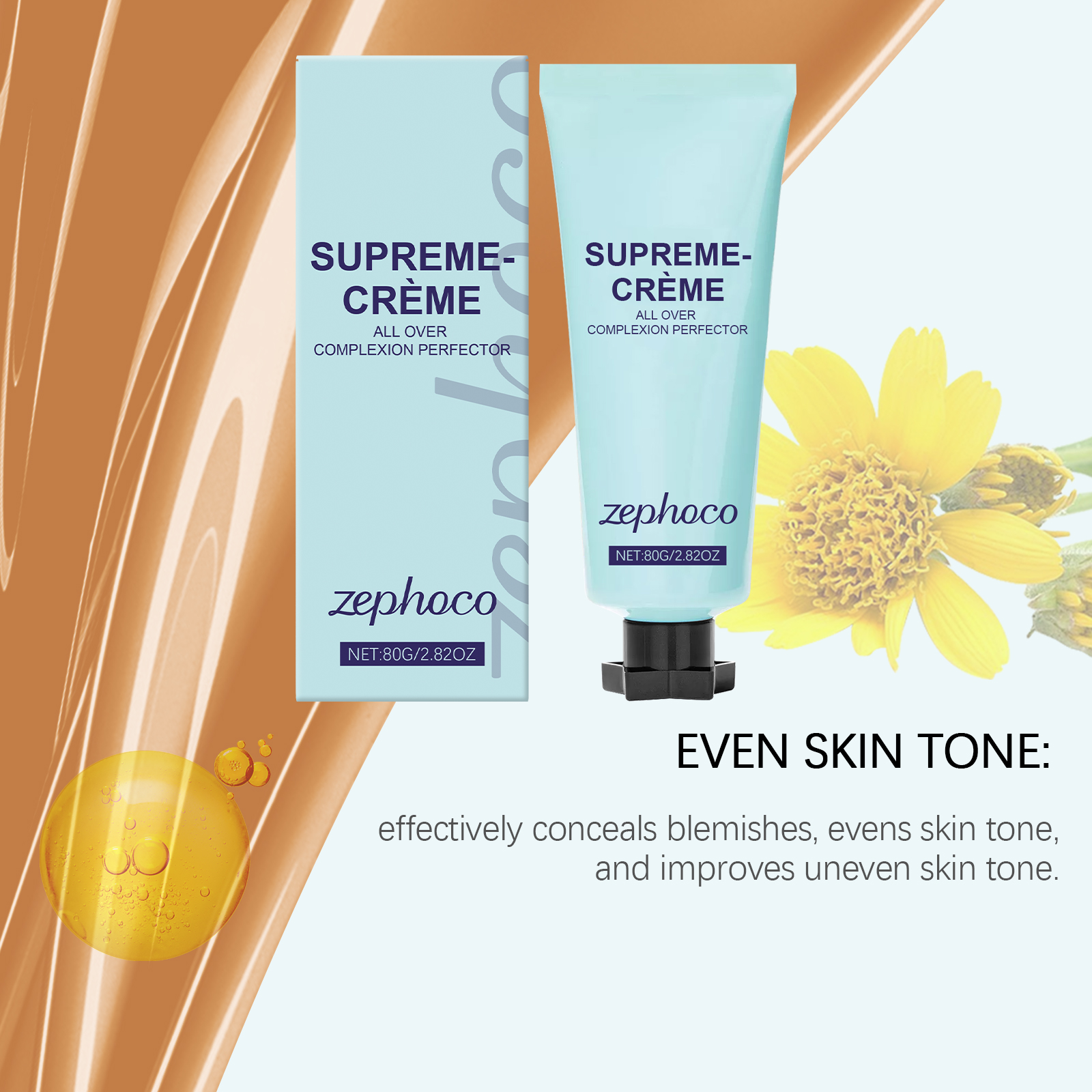Zephoco Creme Concealer, verbessert dunkle Stellen, hellt auf und spendet Feuchtigkeit, leichter und klarer, langanhaltender Concealer_voghion.com