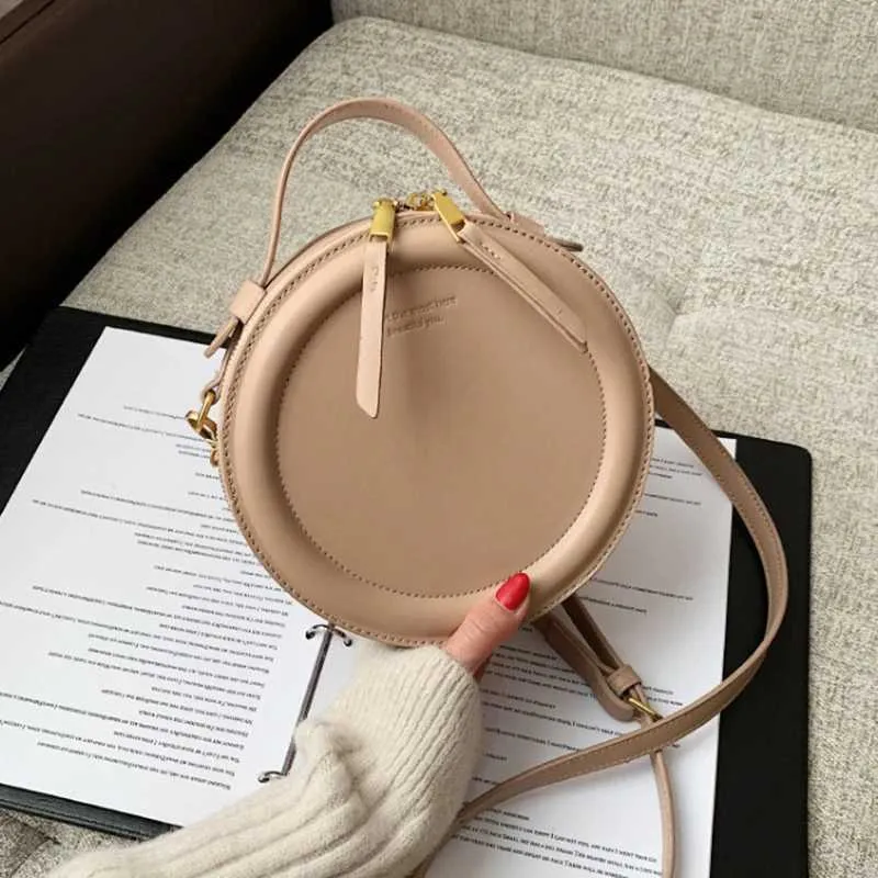 Einfarbig PU Leder Schulter Umhängetasche Für Frauen Runde Kleine Handtasche Mode Designer Taschen Weibliche Zipper_voghion.com