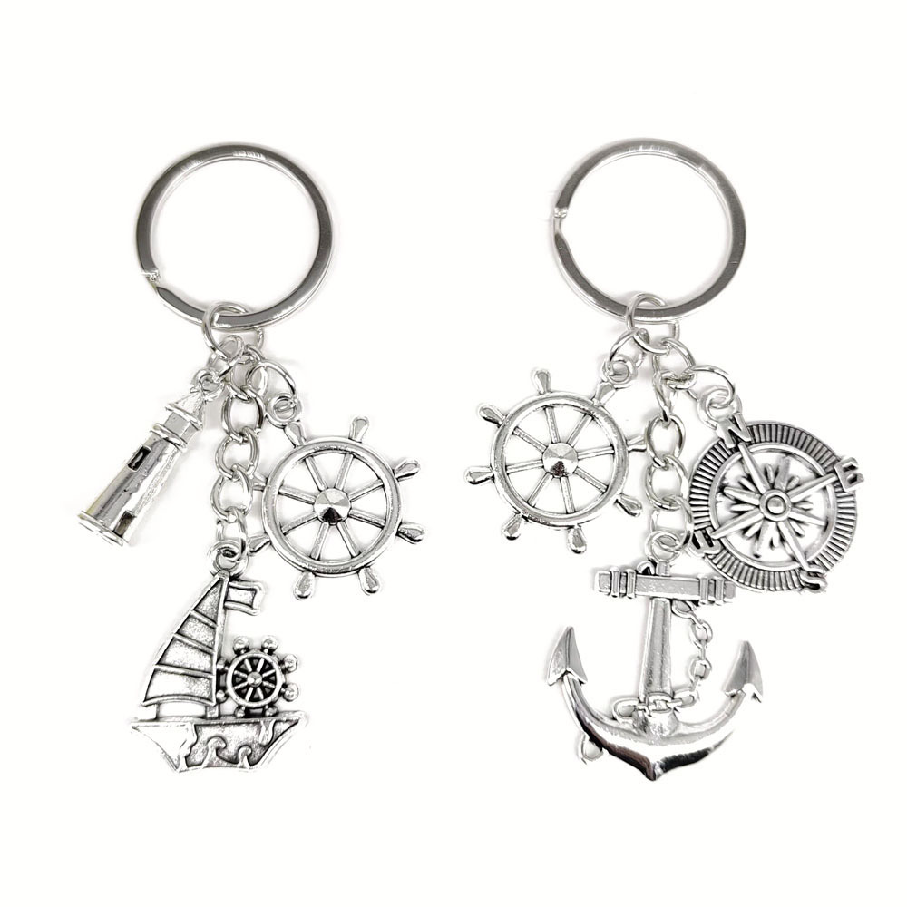European American Cross-border Nautical Vintage Sailing With Compass, Anchor, And Lighthouse Keychain Decorative Key