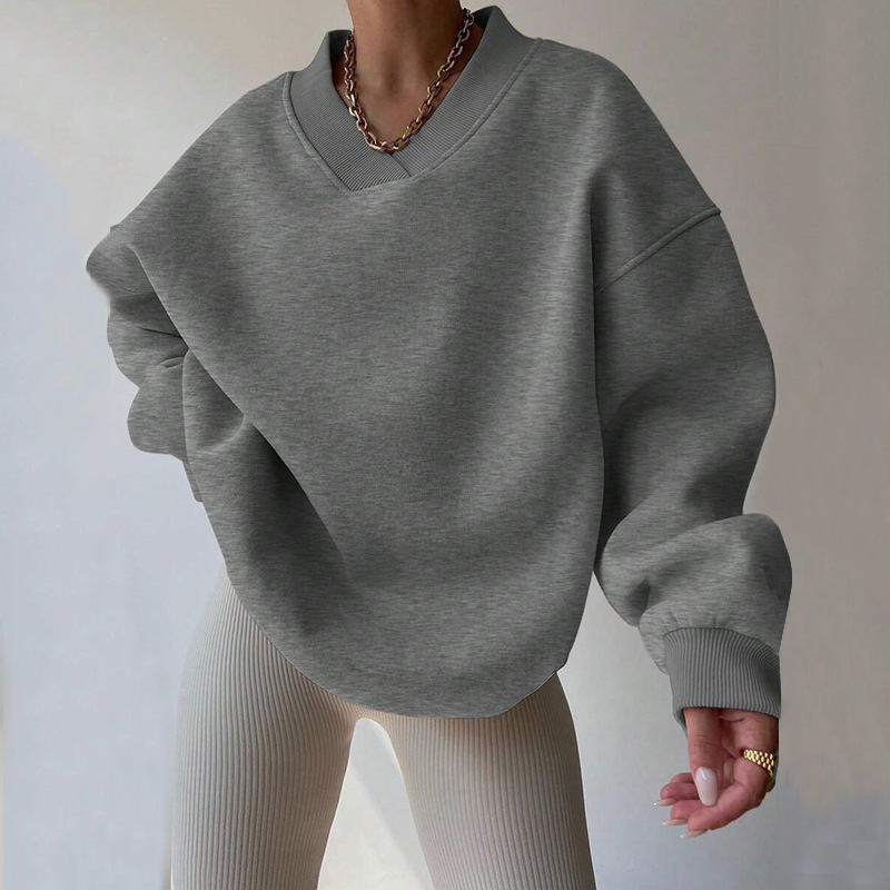 ​​Women’s Casual Long Sleeve Round Neck Pullover Sweatshirt – Loose Fit, Solid Color, Comfortable Cotton Blend For Everyday Wear​​