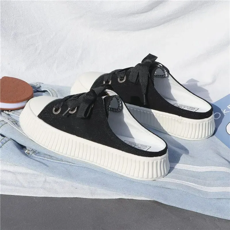 Sneakers estive da donna, pantofole e sandali da donna, ciabatte sportive con fiocco, scarpe alte, punta tonda, cotone, junior, bianco F_voghion.com