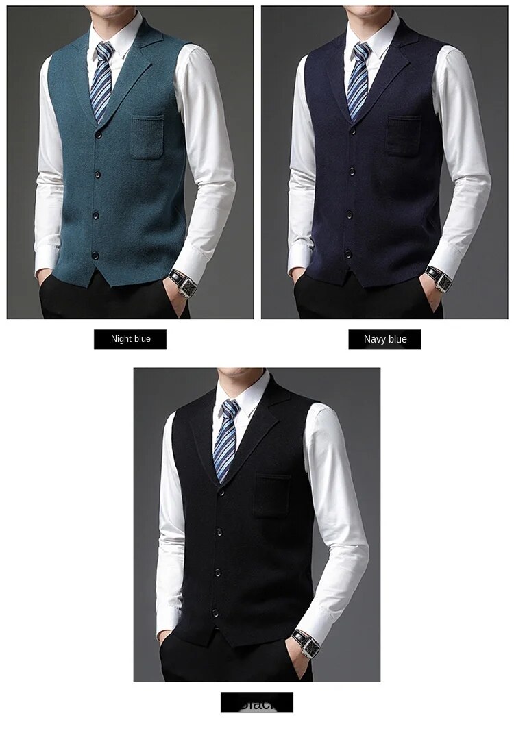 Level 4 Super Anti-pilling Top Grade Pleuche New Autum Lapel Fashion Brand Knit Cardigan Casual Korean Sweater Vest_voghion.com