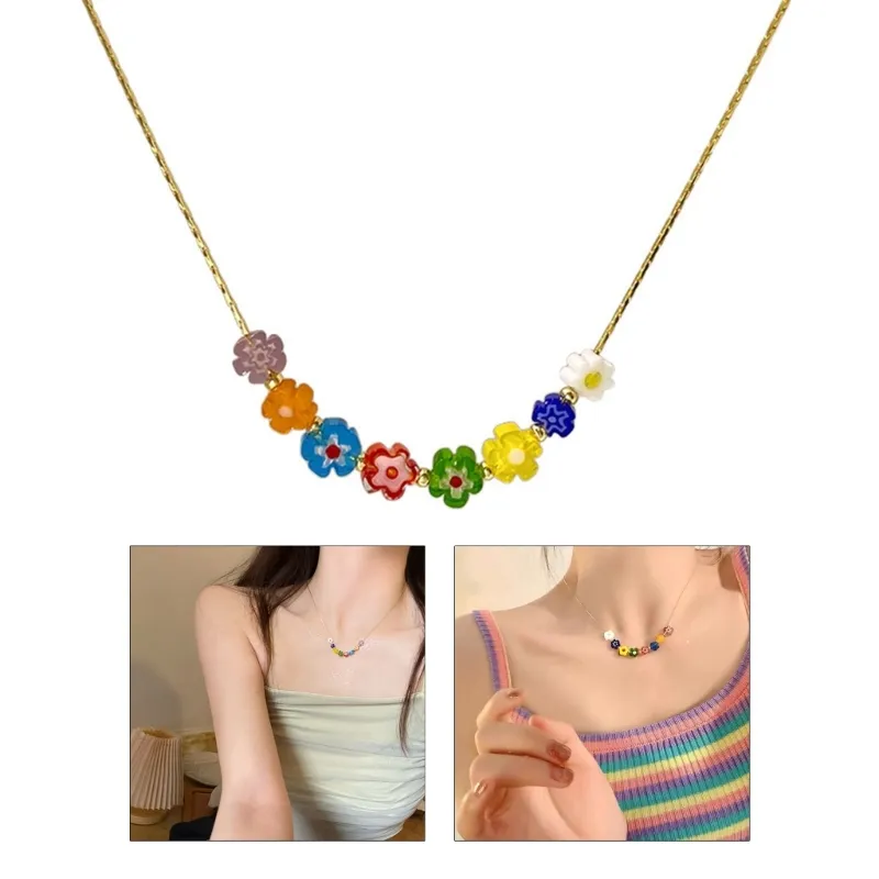 Colliers pendentifs Temerament Vintage Glaze Flower Short Ras du cou Fille Sweet Cool Collier Y2k Bijoux pour femmes Fête_voghion.com