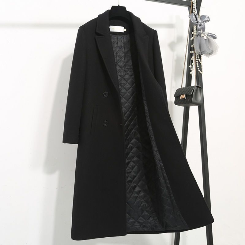 Women’s Quilted Wool Blend Coat – Slim Fit Long Trench Coat With Thick Padding, Warm Winter Overcoat In Black, Korean Style Tailored Outerwear​