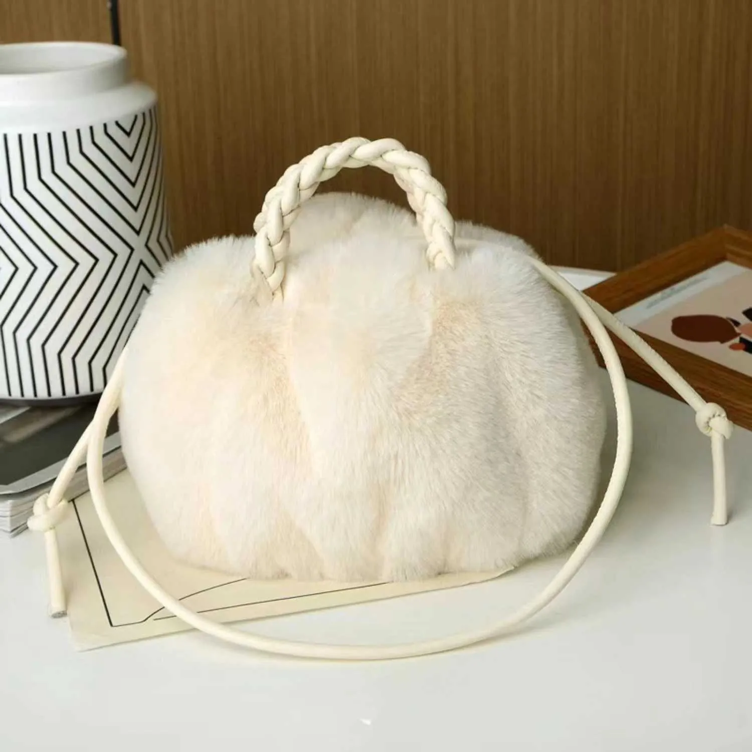 Designer Bag Womens cross shaped pumpkin womens novice handbag artificial plush material fashionable niche pleated cloud_voghion.com