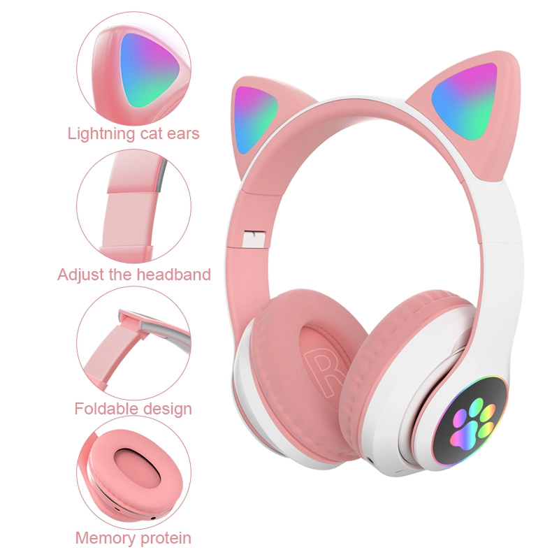 Draadloze bluetooth koptelefoon met kattenoren en microfoon_voghion.com