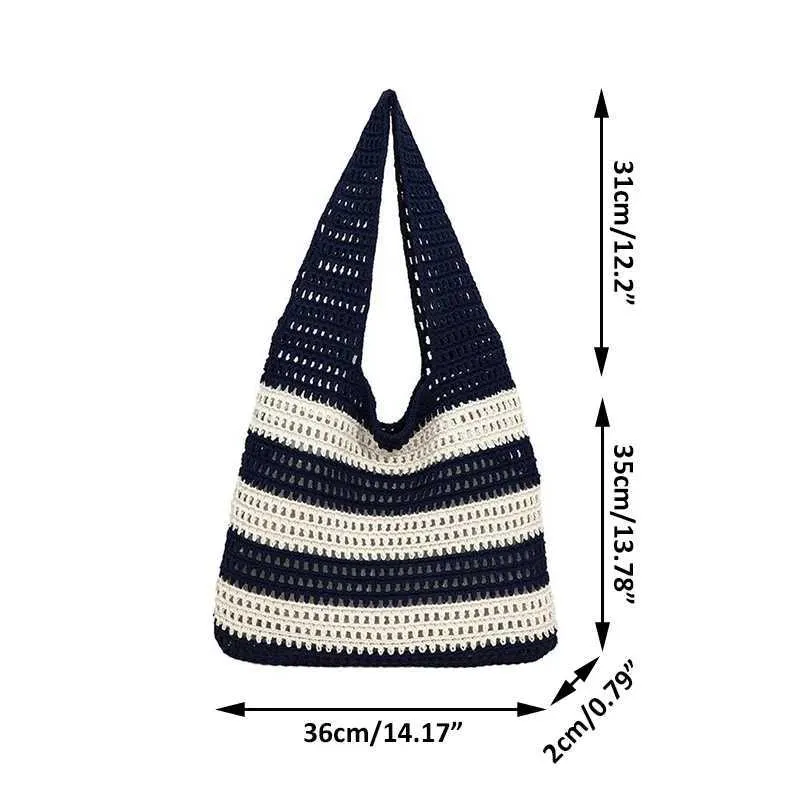 Fashion Shoulder Bag Contrast Hollow Knitted Belt Womens Handbag Y241011_voghion.com
