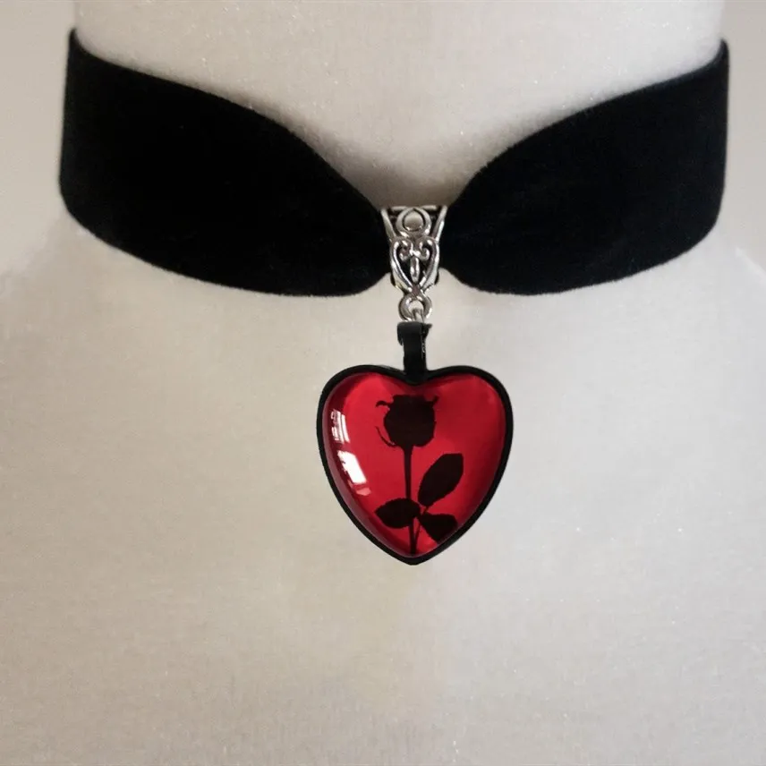 Vedhæng Halskæder Gotisk Punk Stor Rød Rose Hjerte Halskæde Vintage 80'er Æstetisk Kærlighed Inspireret Choker Til Kæreste_voghion.com