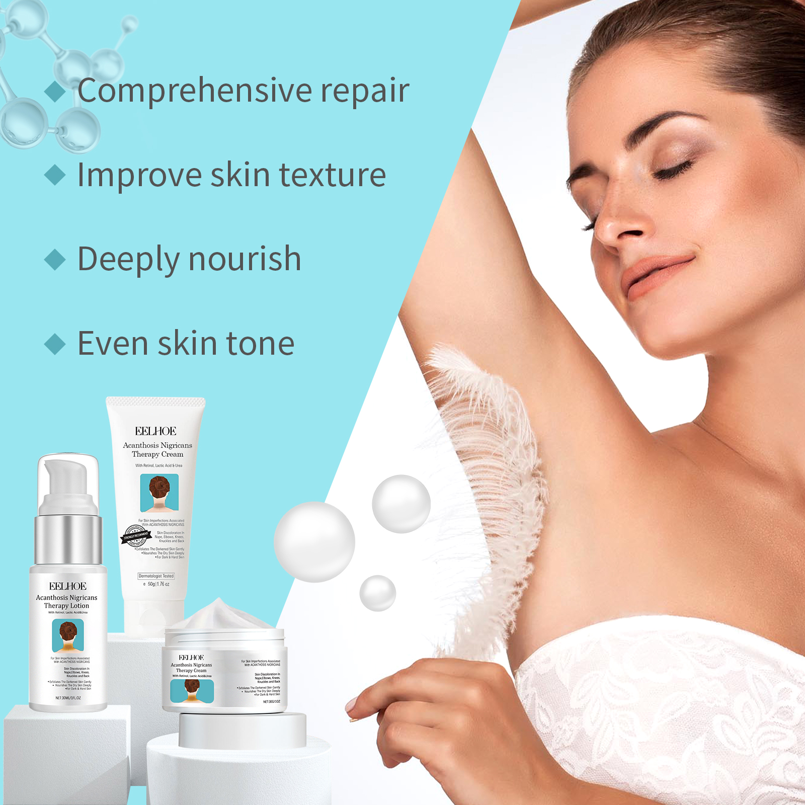EELHOE Black Acanthosis Skin Repair Set For Repairing Blackened Armpits, Arms, Knees And Joints, Moisturizing And Whitening Body Care Cream_voghion.com