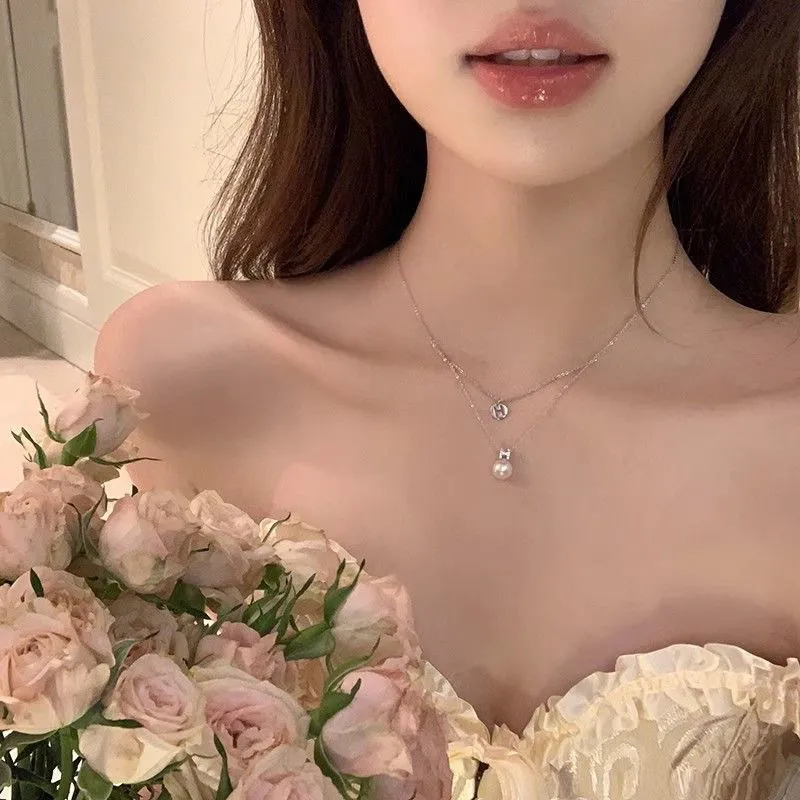 Kedjor Elegant söt tvålagers pärlhängande halsband för kvinnor flickor Lätt nyckelbenskedja Mode choker fina smycken_voghion.com