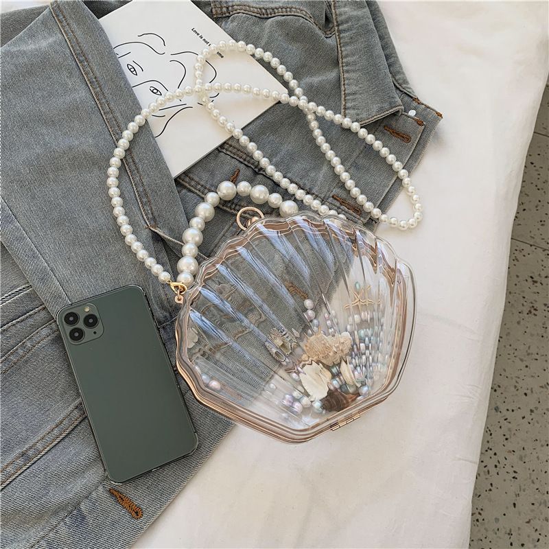 Abendtaschen für Damen 2023 Neue trasparente Muscheltasche Clutch Box Handtaschen Perlenkette Umhängetasche Acryl_voghion.com