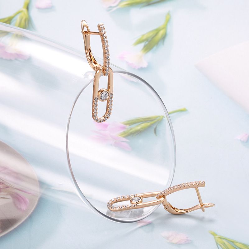 Orecchini da donna in zircone retrò alla moda, in oro rosa 585, con confezione indipendente, con celebrità nette_voghion.com