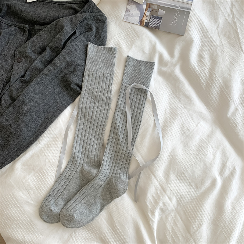Calzini lunghi da donna in cotone stile JK estivo 2025, con nastro a coste larghe, nuovi, insacchettati_voghion.com