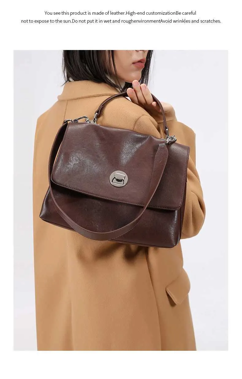 Hifashion Retro Vera Pelle Grandi Borse a Tracolla per Donna 2025 Tendenza Designer Satchel Tote Crossbody Ufficio Signore_voghion.com