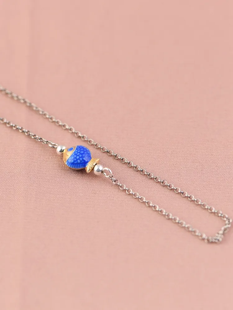 Sterling Silver Charm Necklace With Butterfly Fish Cloud Pattern_voghion.com