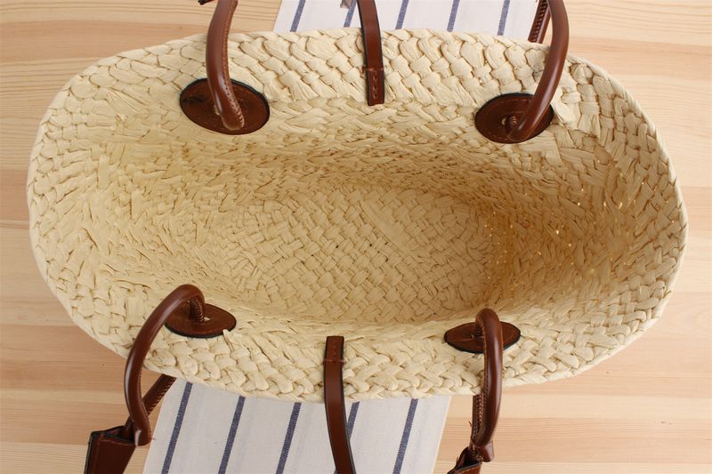 Modische einfache einfarbige Papiertasche im Retro-Stil mit Kontrastfarbe und großem Fassungsvermögen für den Urlaub,_voghion.com