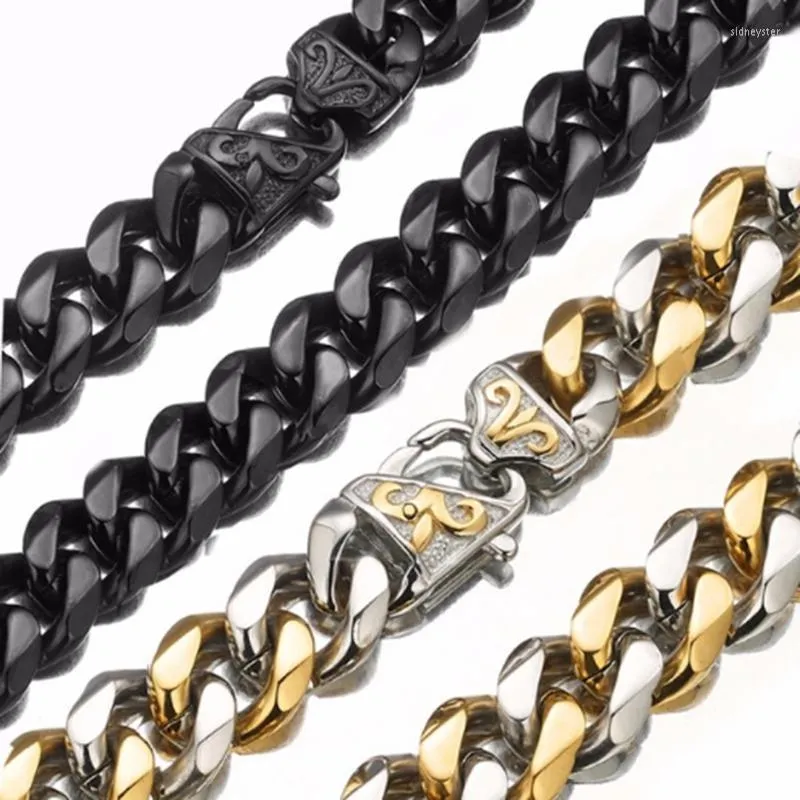 Chaînes 13/15 mm de large Hip-hop en acier inoxydable couleur argent/or/noir chaîne cubaine gourmette pour hommes et femmes collier ou bracelet_voghion.com