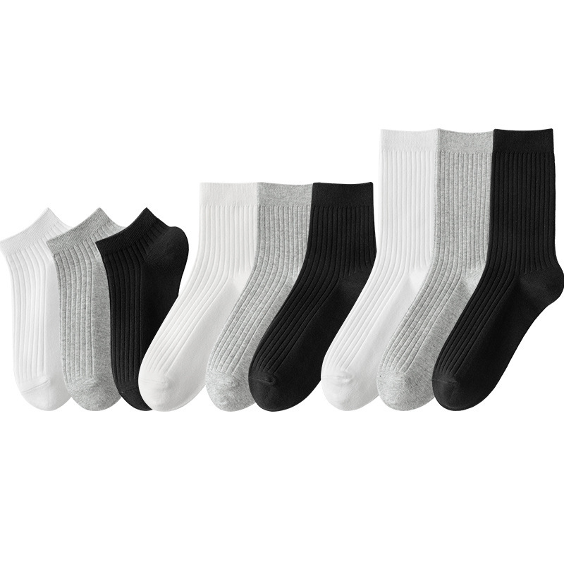 white And Gray Business Medium Tube Socks Sweat-absorbing Cotton Socks Double-needle Casual Stockings Versatile Short Men's Socks_voghion.com