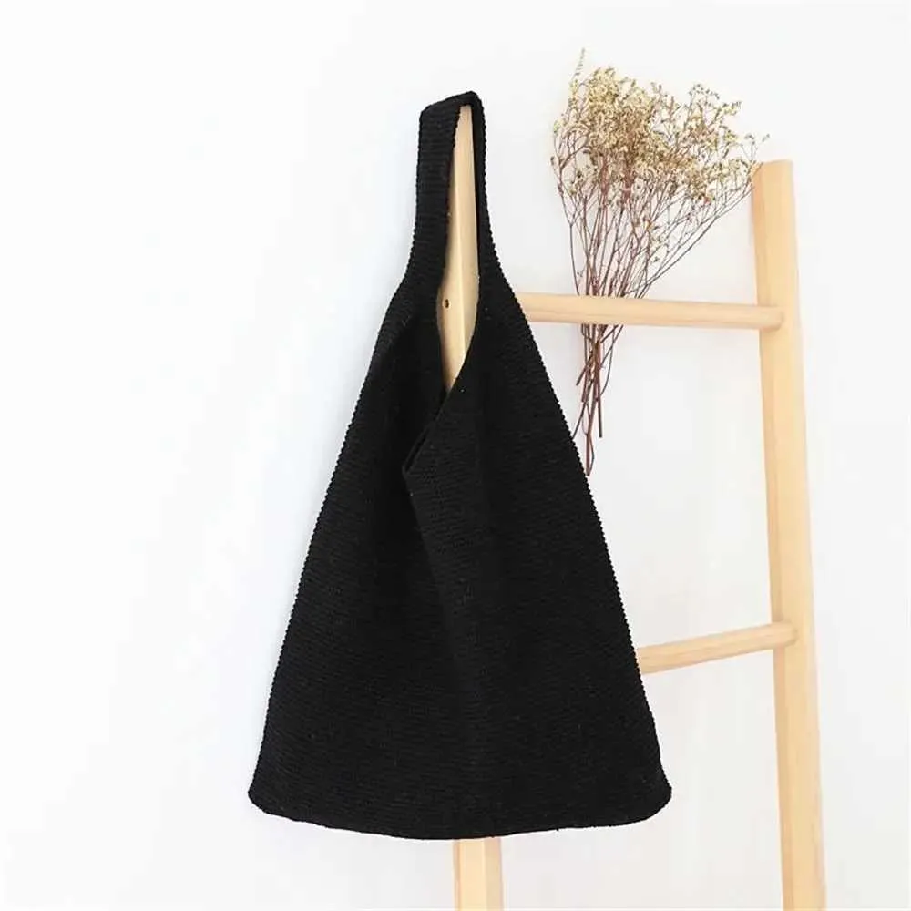 Damskie torby na ramię o dużej pojemności, tkane, robione na drutach, w jednolitym kolorze, torba typu hobo, zakupy damskie, sC241104_voghion.com