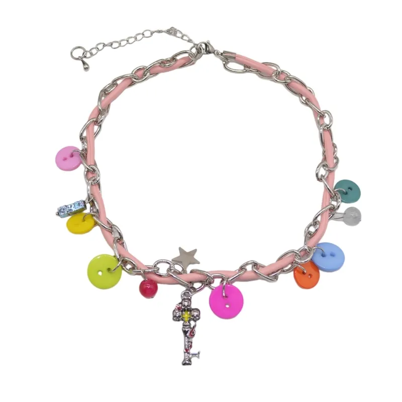 Collana choker con perline e bottone pendente gioiello boho mare_voghion.com