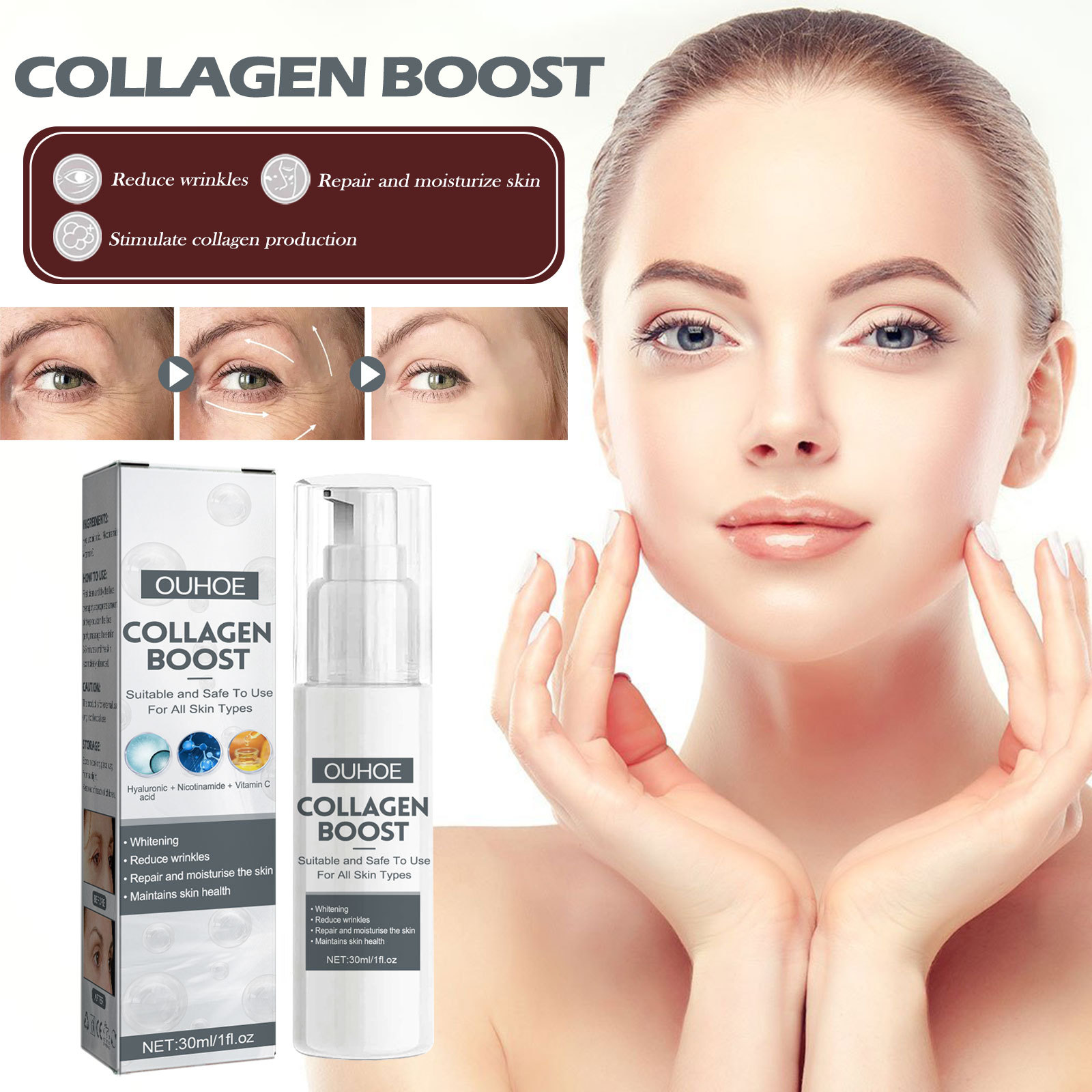 OUHOE Collagen aging schiarisce ripara le linee sottili e le macchie nere intorno agli occhi, idrata ed è un'essenza antirughe_voghion.com