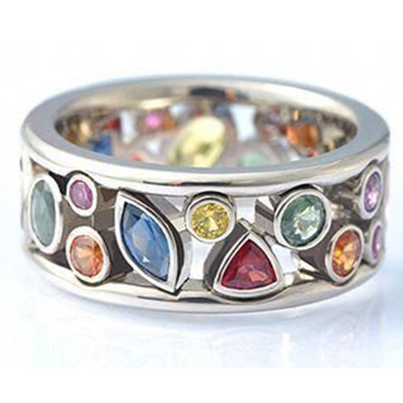 Long Rui Fashion Geometric Pattern Hollow out Diamond Multi color Ring Female Ornament_voghion.com
