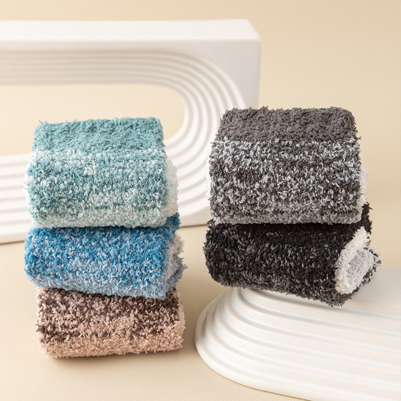 Nieuwe herfst- en wintersokken voor heren, koraalfleece, home, herensokken met middelhoge sokken, dikke sokken met kleurverloop, herensokken, vloersokken_voghion.com